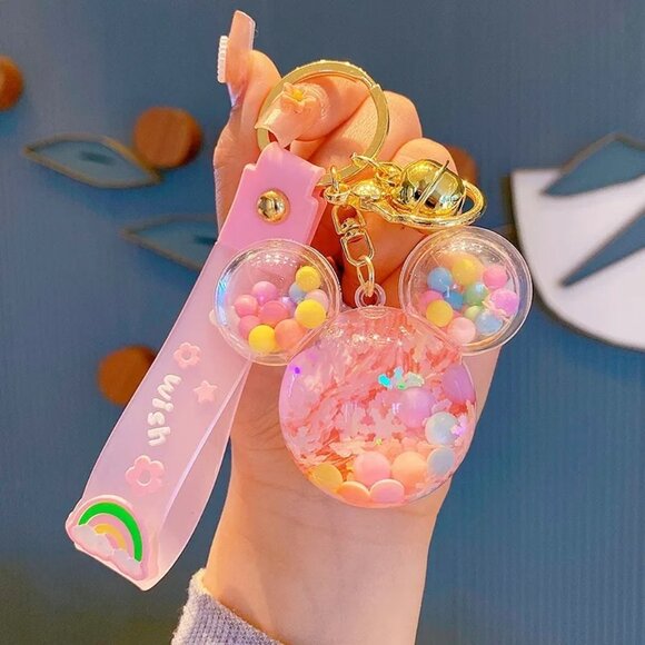Pink Magical Mouse Ears Keychains Cute Kawaii Liquid Keychain Bag Charm NEW - Picture 1 of 1